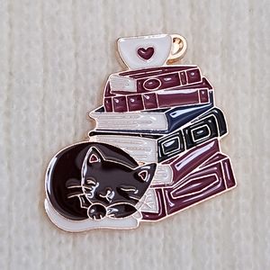 Cat With Books Bookish Enamel Pin
